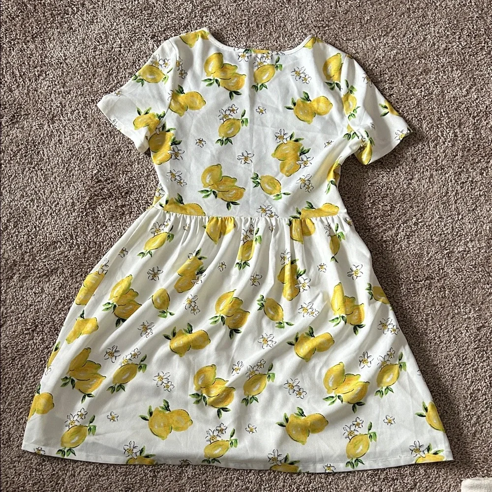 Lemon Print Midi Dress - White and Yellow - Picture 4 of 4